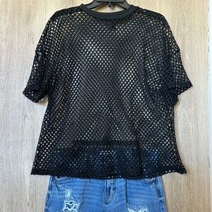 Black Mesh Women Top